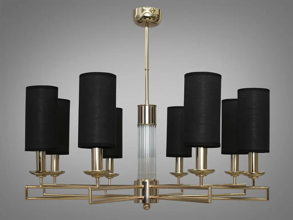 Современная люстра с текстильными абажурами на 8 ламп, цвет-золото. - фото 2