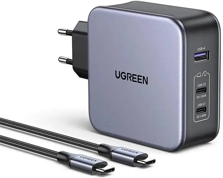 Зарядний комплект блок і кабель 3 порти USB (2хUSB-C+USB-A) Ugreen CD289 140W Gan (90549) - фото 5