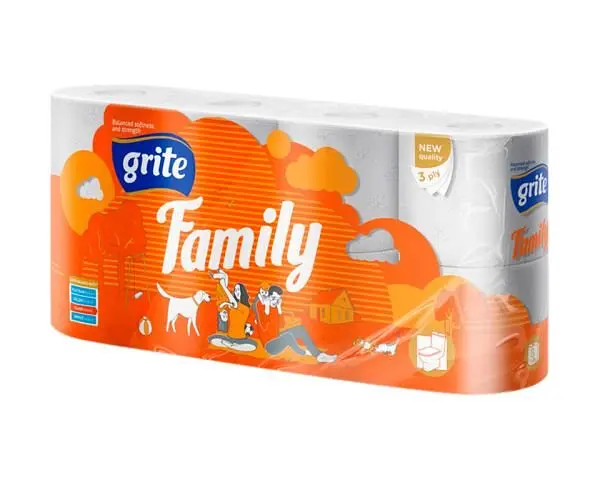 Туалетний папір Grite Family, 8 рул., Грите Фемілі, 3-х шаровий - фото 2