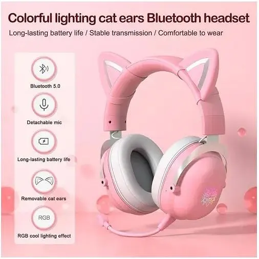 Наушники беспроводные Onikuma B100 (B20) Bluetooth Gaming Cat with LED полноразмерные - фото 2