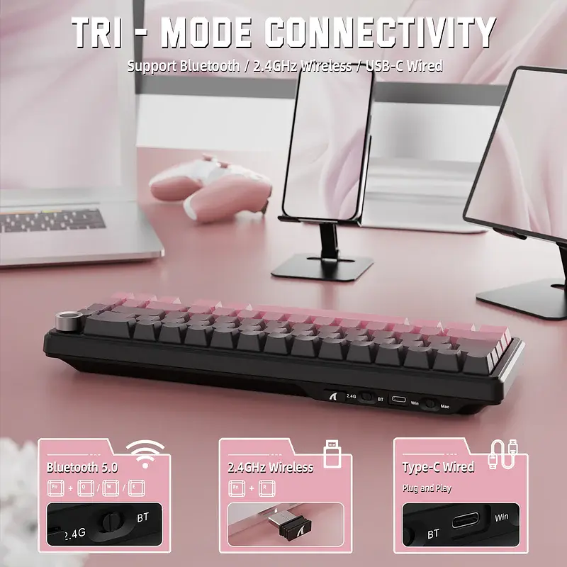 Ігрова механічна клавіатура Attack Shark X66 / 60% / Три режими підключення / Strawberry Switch / Pink - фото 3