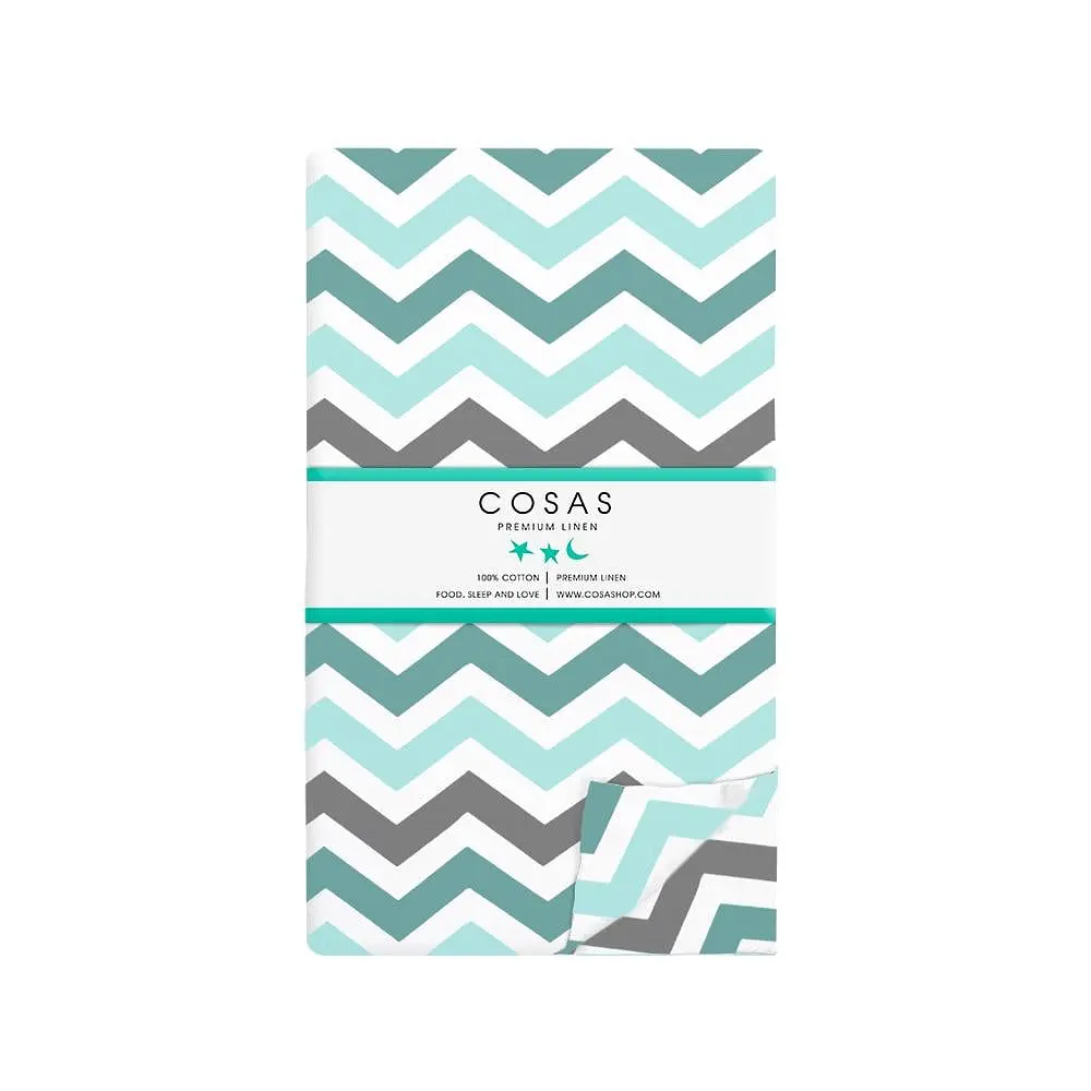 Простынь Cosas на резинке в детскую кроватку 60х120 mint zigzag, мята (ZigMintGrey_120) - фото 2
