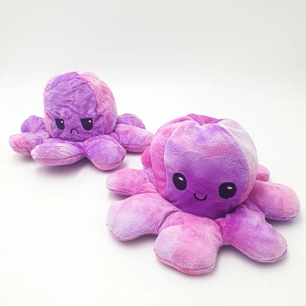 М'яка іграшка Восьминіг перевертень двосторонній веселий сумний Mood Octopus 16 см UKC рожево-фіолетовий - фото 4