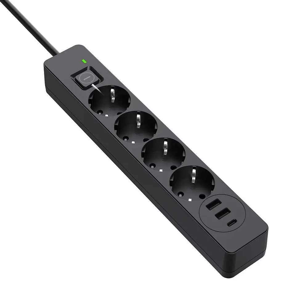Мережевий фільтр-подовжувач СolorWay 4 розетки/3USB (2USB-A + 1 TYPE-C) (24W) Black 2 м (CW- CHE432PDB) - фото 3