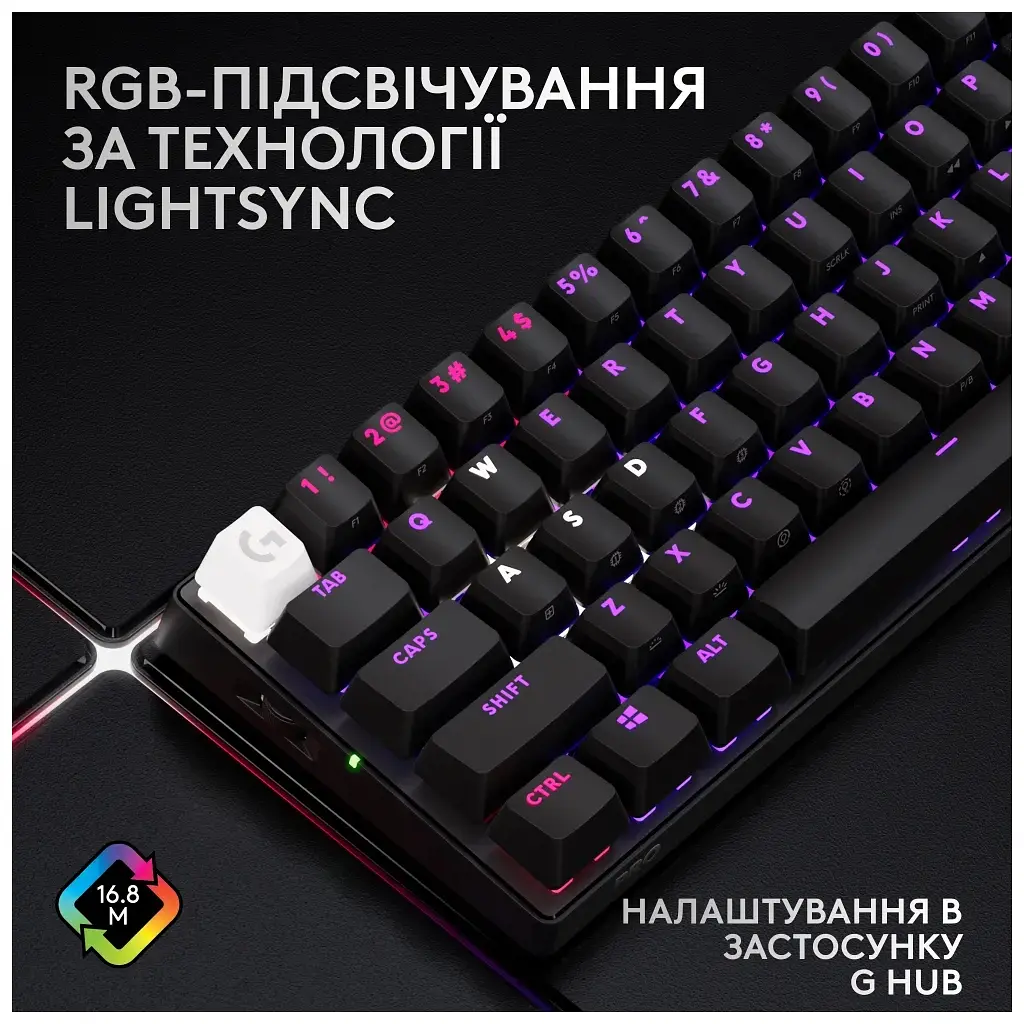Клавіатура Logitech G Pro X 60 Lightspeed GX Tactile Wireless/Bluetooth UA Black (920-011911) - фото 12