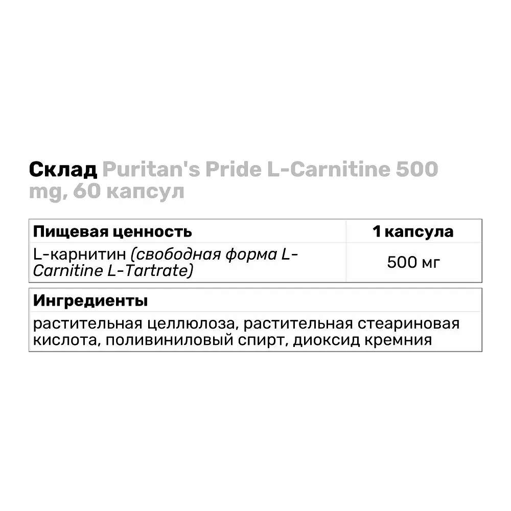 Жиросжигатель Puritan's Pride L-Carnitine 500 мг, 60 капсул - фото 3