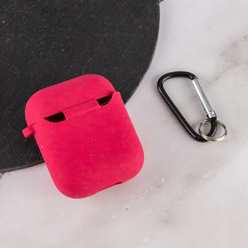Силіконовий футляр з мікрофіброю для навушників Airpods 1/2 Червоний / Rose Red - фото 5