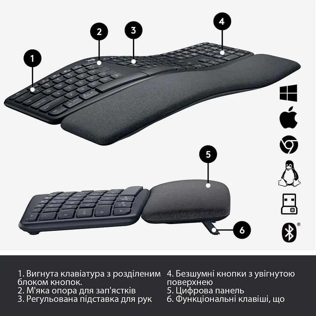 Клавіатура Logitech K860 ERGO Graphite (920-010108) - фото 6