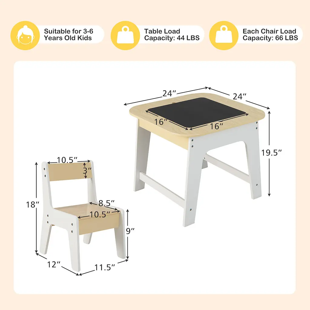 Комплект дитячих меблів Costway Kids Set 2-in-1 Desk стіл та 2 стільці з двосторонньою стільницею-дошкою - фото 5