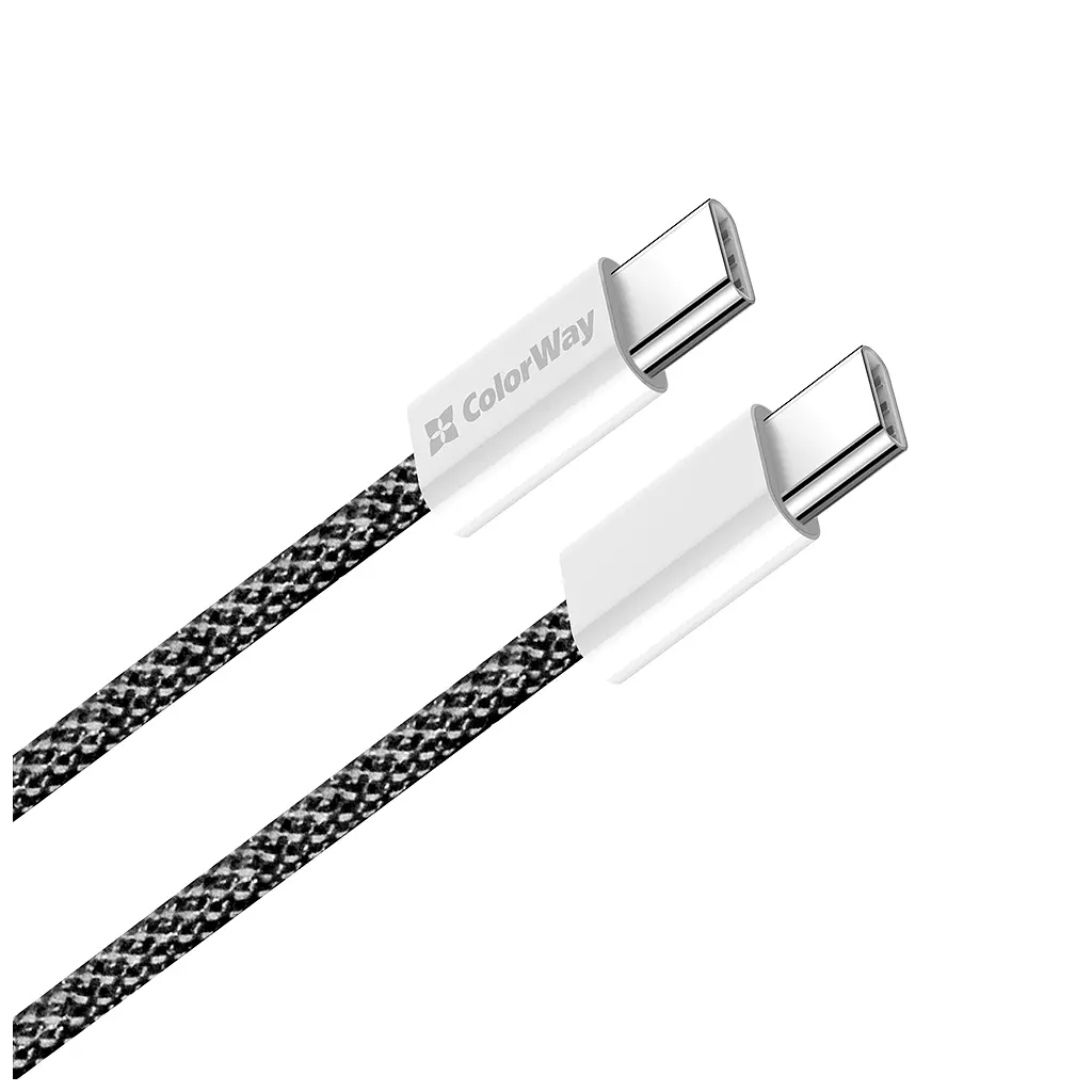Дата кабель USB-C to USB-C 2.0m (braided cotton) (PD Fast Charging 60W) 3.0А black ColorWay (CW-CBPDCC068-BK) - фото 3