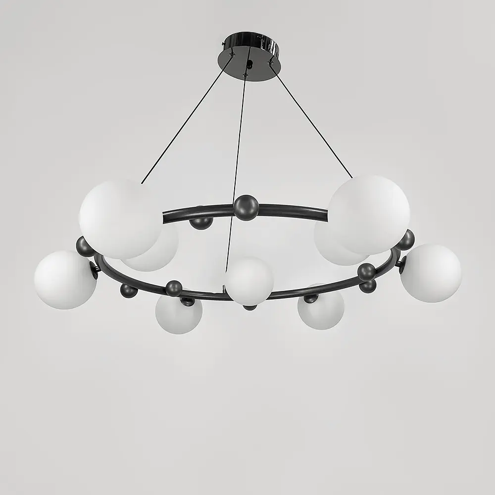 Кольцевая люстра с 9 белыми плафонами Ø 85 см | Ст. MJ 295/9 BK+WT | Line F - фото 4