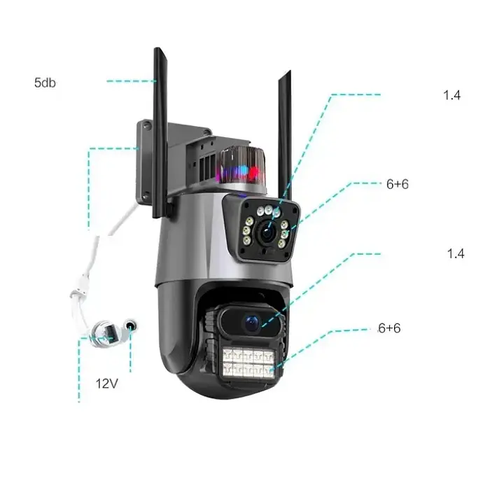 Вулична охоронна WIFI камера відеоспостереження Dual Lens Поворотна камера спостереження з бузком - фото 6