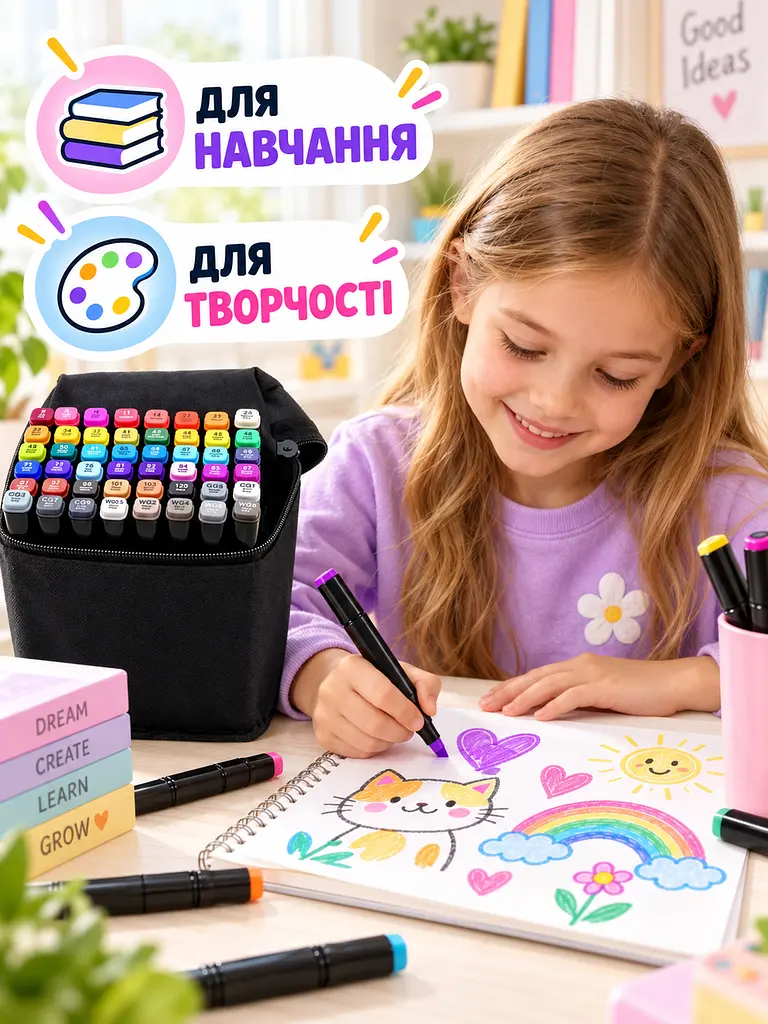 Маркери для скетчингу 48 кольорів спиртові двосторонні 1/6 мм для малювання у чохлі, різнокольорові (49676391) - фото 8