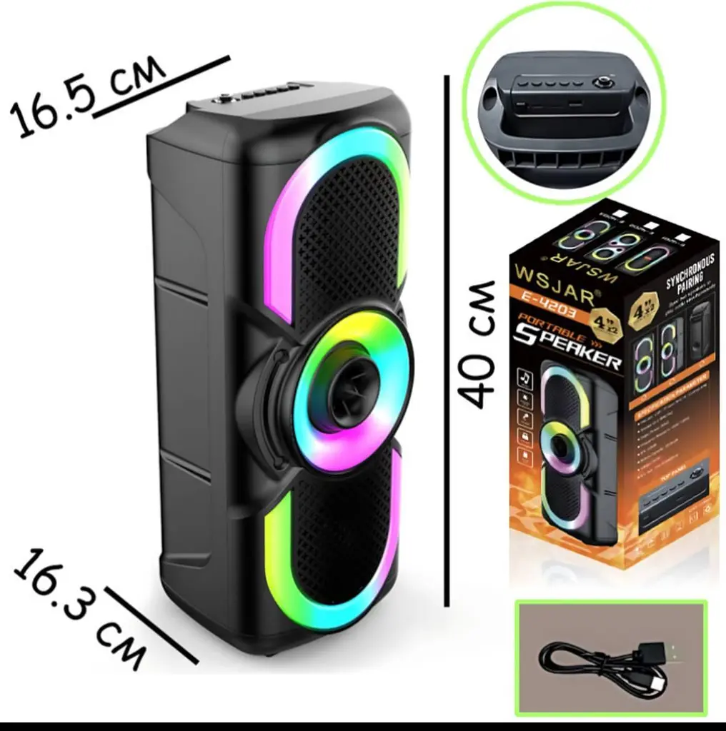 Портативная Bluetooth колонка E-4203 стереозвук караоке FM-радио LED-подсветка  AUX до 4 часов автономной работы 16 Вт Черный - фото 6