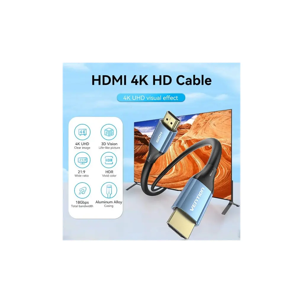 Кабель мультимедійний HDMI M to HDMI M 8.0m V2.0 4K60Hz aluminum alloy blue Vention (ALHSK) - фото 4