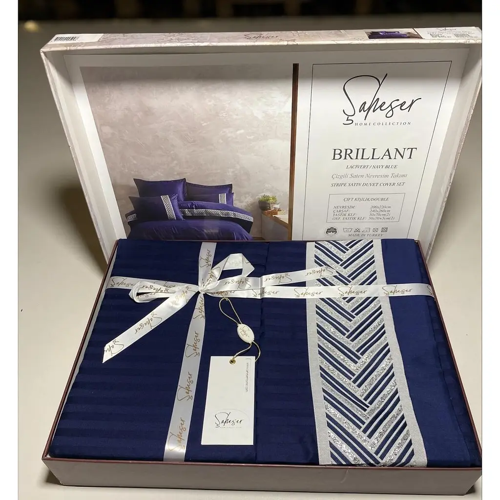 Постільна білизна євро Arya Saheser Сатин жаккард Brillant AR-A107302-blue 200х220 см синє - фото 2