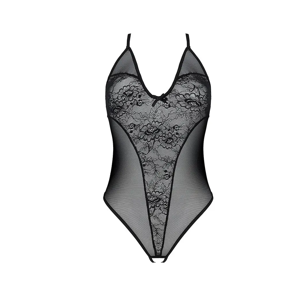Боді з ажурним декором та відкритим кроком Passion URSULA BODY S/M, black - фото 3