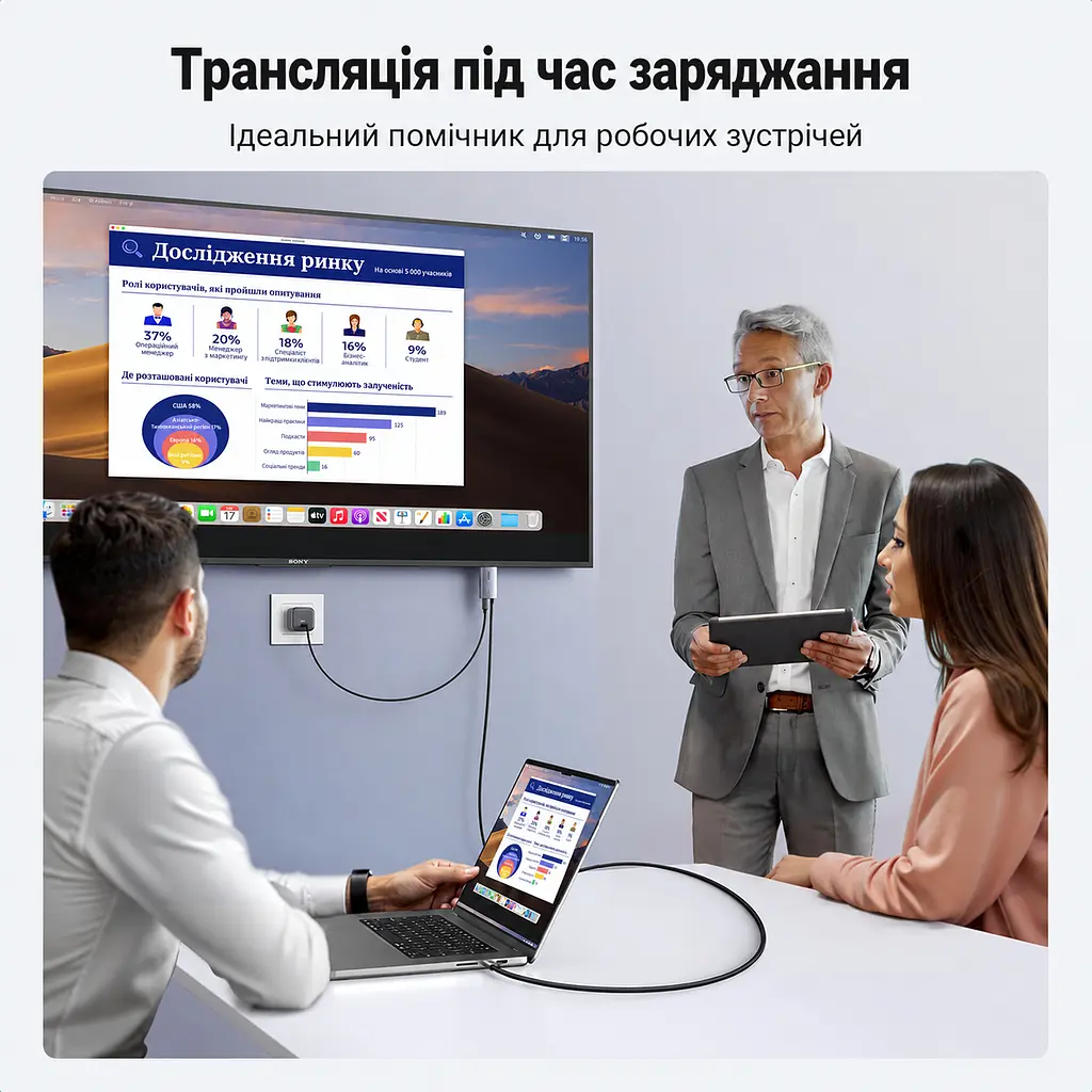 Відеокабель UGREEN CM675 USB-C - HDMI 4K 60 Гц PD 100 Вт 2 м сіро-чорний (55330) - фото 9