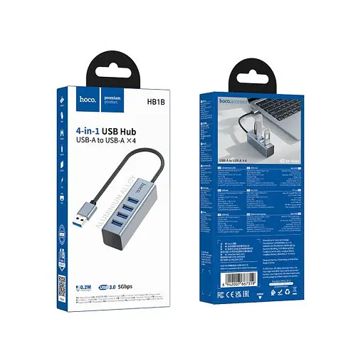 USB HUB HOCO HB1B 4-in-1 converter(USB to USB3.0x4) Metal сірий - фото 2