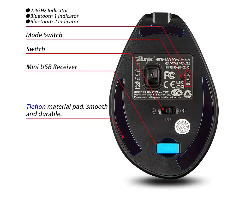Вертикальна миша бездротова Zelotes F-35 з акумулятором та RGB підсвічуванням Black - фото 5
