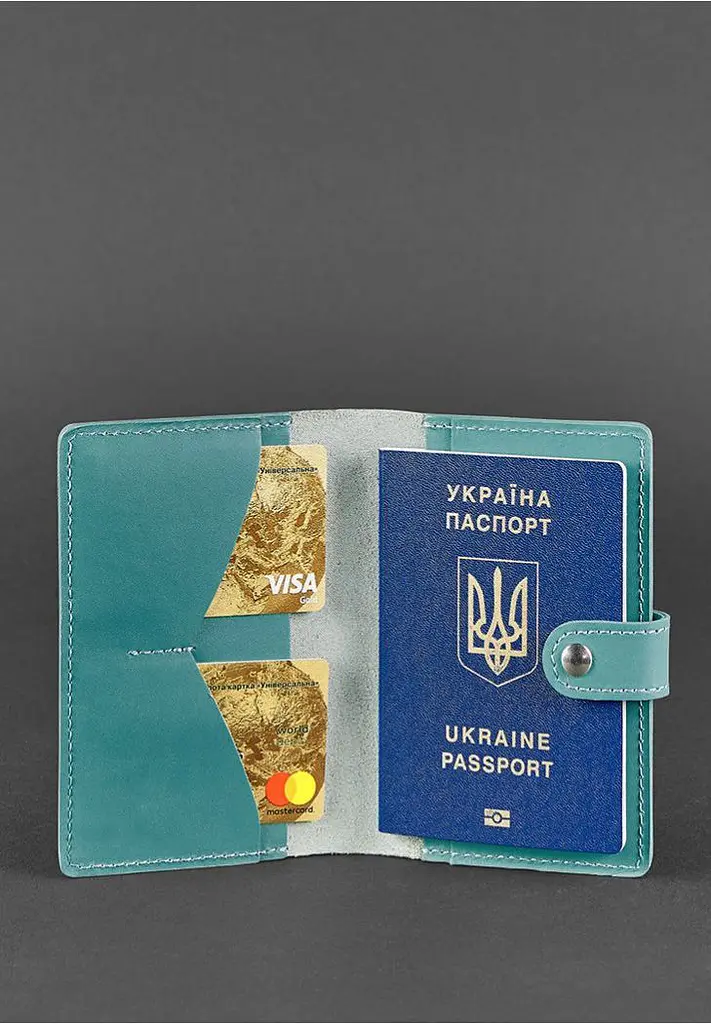 Шкіряна обкладинка для паспорта 3.0 бірюзова - фото 3