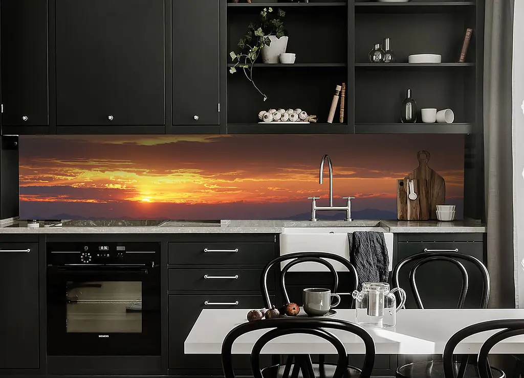 Кухонний фартух Захід сонця в горах вініловий наклейка для кухні коричневий 65х250 см Happy Pocket Z180268 - фото 3