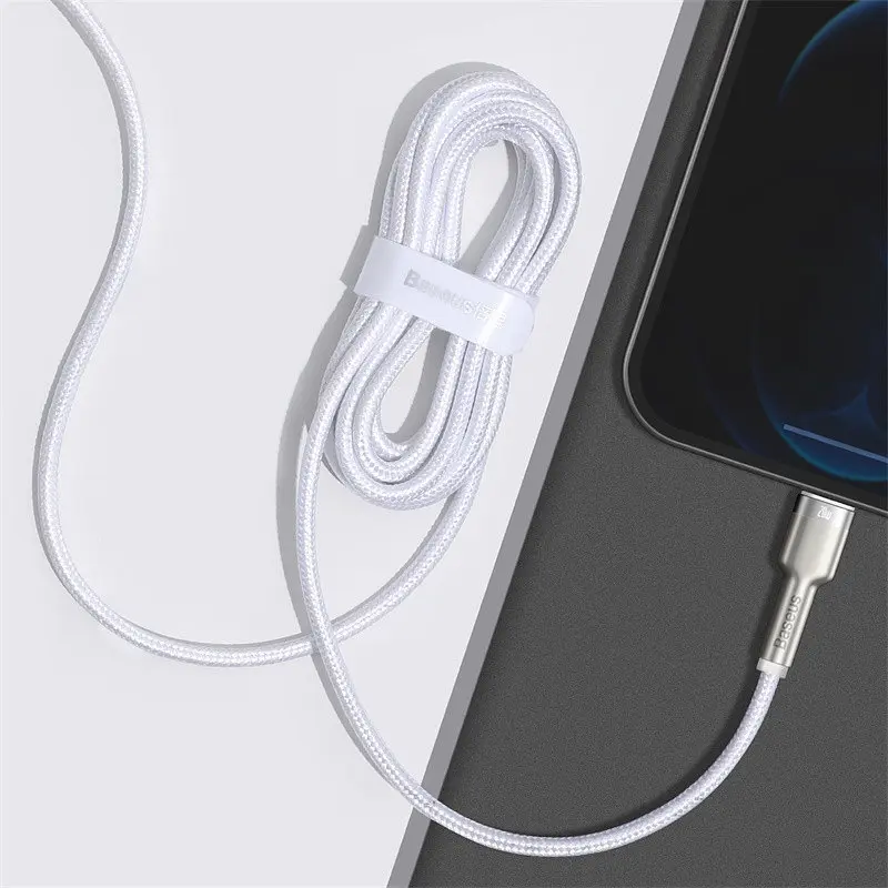 Кабель для зарядки айфону Baseus Cafule Metal Type-C Lightning PD 20W 2м плетений білий - фото 9
