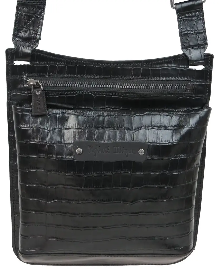 Чоловіча шкіряна сумка Mykhail Ikhtyar 24х26х3 см Чорний (45041 croco black) - фото 3