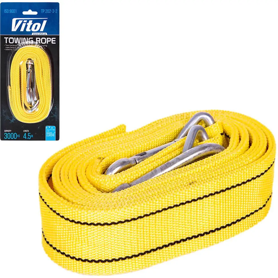 Трос буксирувальний Vitol ST1004/ТР-202-3-2 стрічка 3 тонни 47 мм х 4.5 м жовтий (ТР-202-3-2) - фото 4