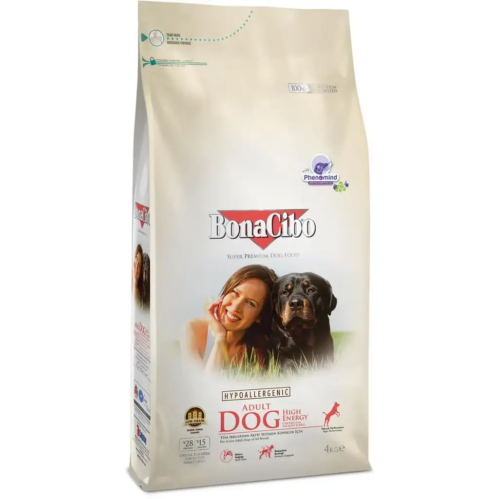 Сухий корм для собак BonaCibo Adult Dog High Energy Chicken & Rice with Anchovy з куркою та рисом 4 кг BC406175