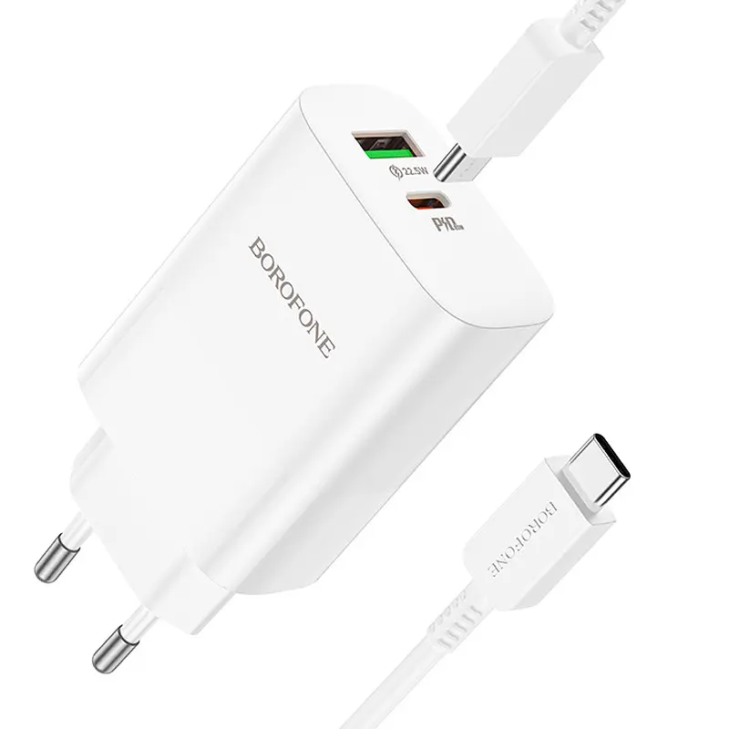 МЗП Borofone BN10 Sunlight PD65W (1USB-A/1C) + кабель Type-C to Type-C White - фото 2