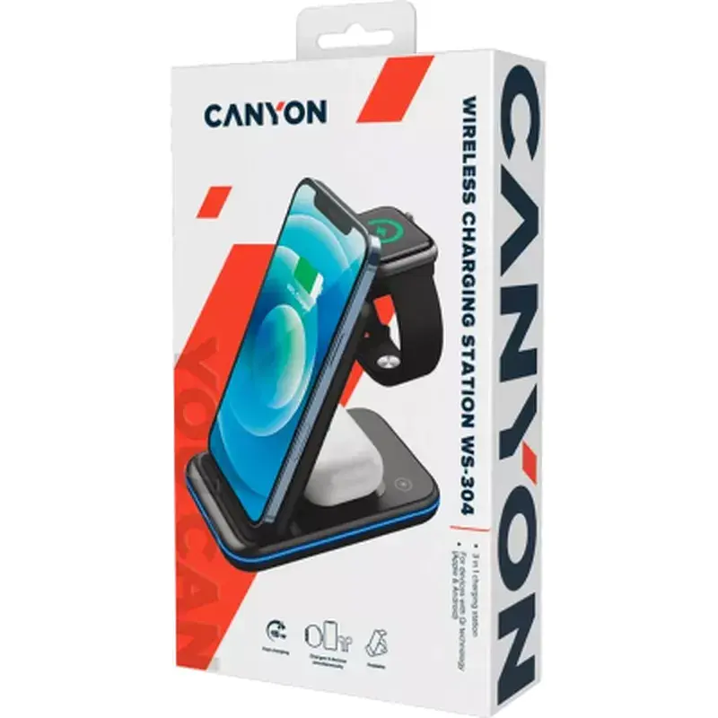 Зарядний пристрій Canyon WS- 304 Foldable 3in1 Wireless charger (CNS-WCS304B) - фото 7