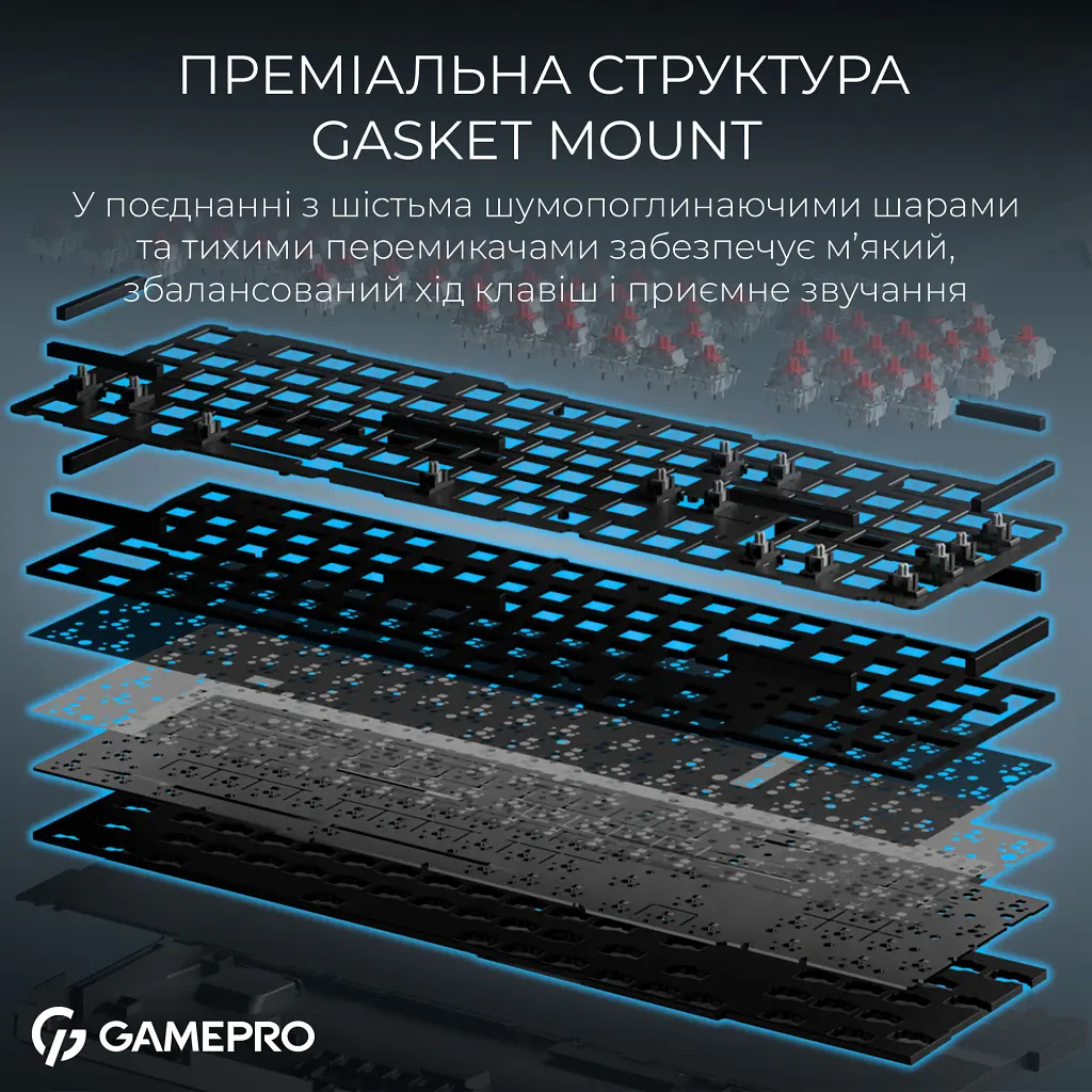 Клавіатура GamePro Asgard Drakkar Keychron Super Red Switch Wireless/Bluetooth/USB UA Black (MK305BK) - фото 11