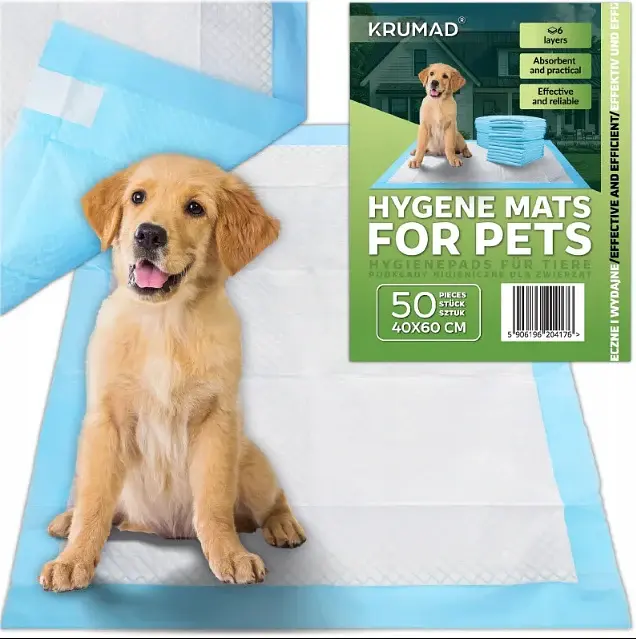Пелюшки для собак і котів Krumad KMDW123, розмір 40 × 60 см, комплект 50 штук, одноразові поглинальні килимки для тварин