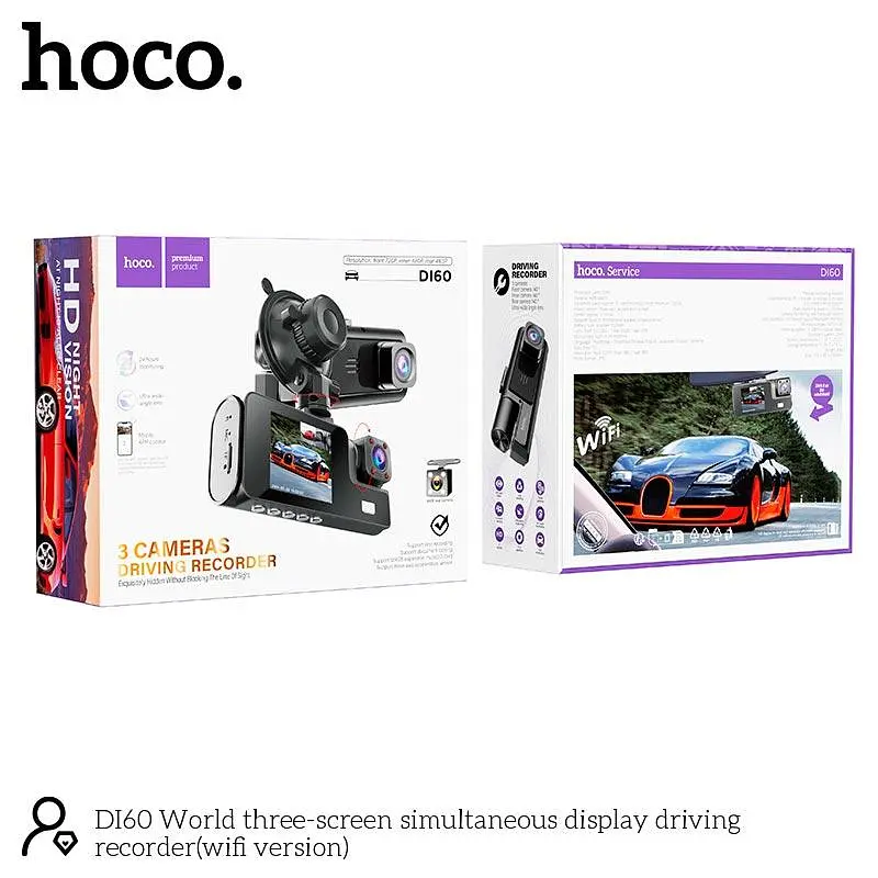 Відеореєстратор HOCO DI60 World three-screen simultaneous display driving recorder (wifi version) - фото 8