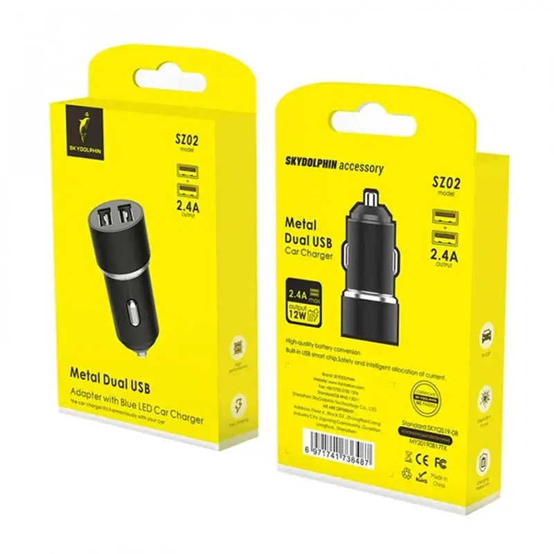 Автомобільний зарядний пристрій SkyDolphin SZ02 Aluminium (2USB, 2.4A) Black (AZP-000074) - фото 5