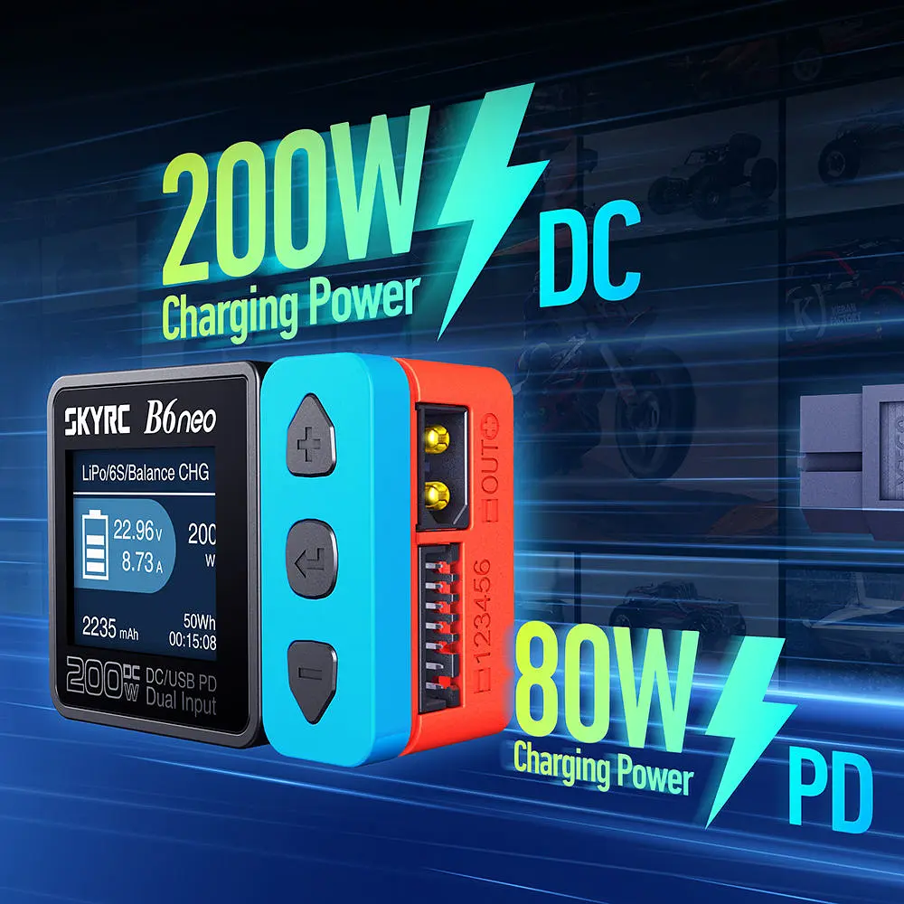 Зарядний пристрій багатофункціональний SkyRC B6 Neo 200w 10A з функцією балансування АКБ FPV DC/PD Blue Red (18769) - фото 6