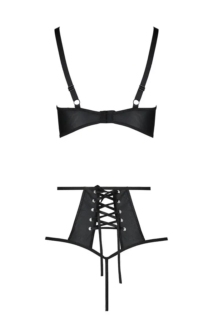 Комплект білизни Passion TASMINA Set S/M black ліф високі трусики з корсетом ззаду - фото 4