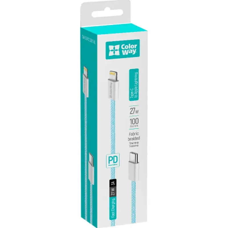 Дата кабель USB-C to Lightning 1.0m 27W blue ColorWay (CW-CBPDCL061-BL) - фото 8