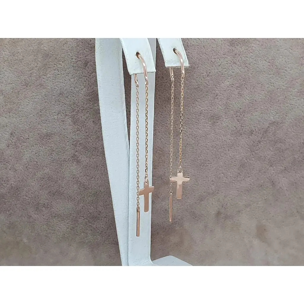 Золотые серьги-протяжки Платон Крестики. 1С369/00Б - фото 3