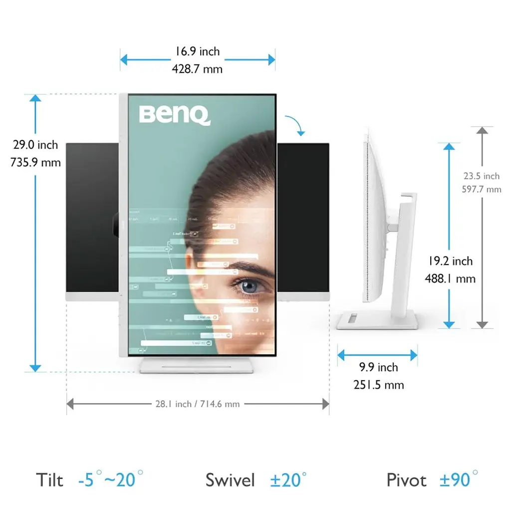 Монітор TFT 31.5 BenQ GW3290QT, IPS, 2K QHD, 75Hz, HDMI, DP, USB-C, HAS, Pivot, колонки, білий - фото 9