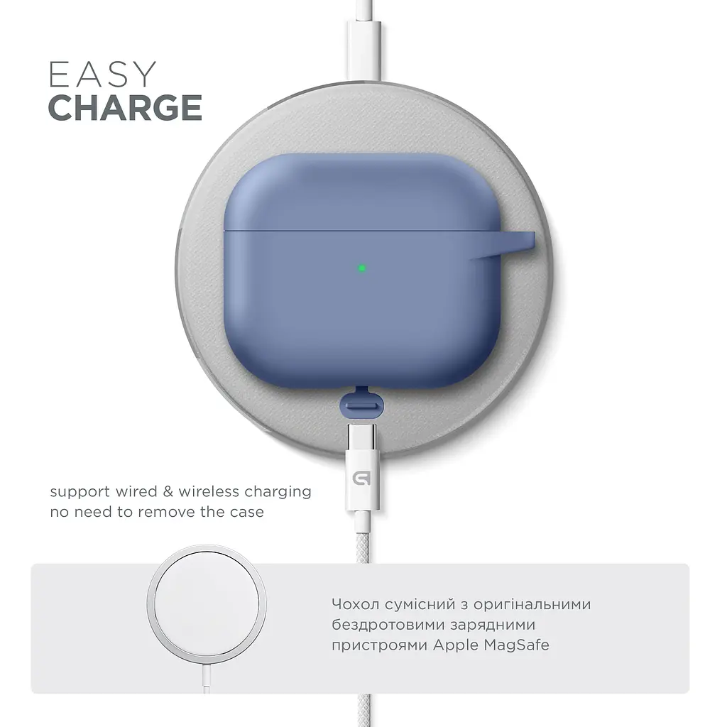 Силіконовий чохол для навушників Apple AirPods 3, Hang Case, фіолетовий, ультратонкий захисний кейс товщиною 2 мм, захист від подряпин, пилу та ударів, компактний, з карабіном для кріплення, ArmorStandart (ARM60311) - фото 7