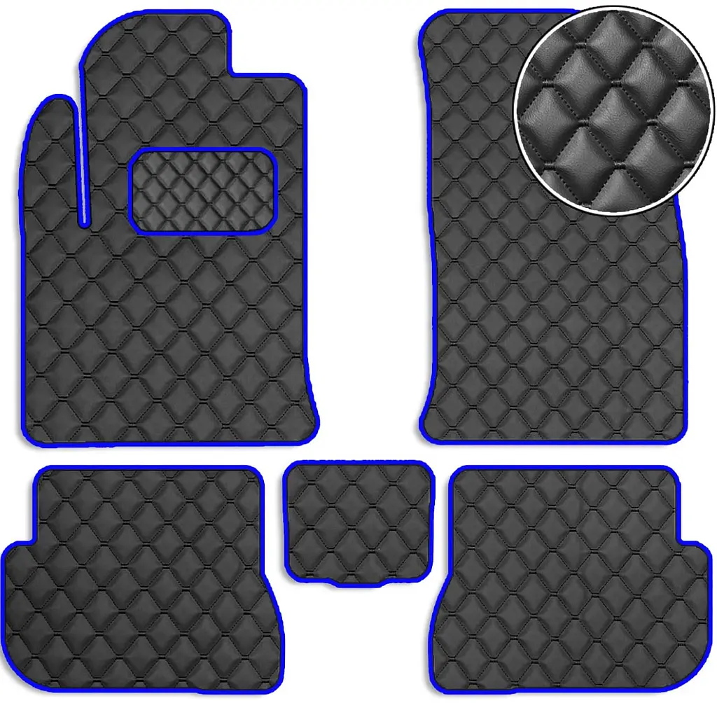 Килимки в салон Екошкіра для Ford Fiesta Хечбек 2002-2008 Чорні-Синій 5 шт (Rombus)