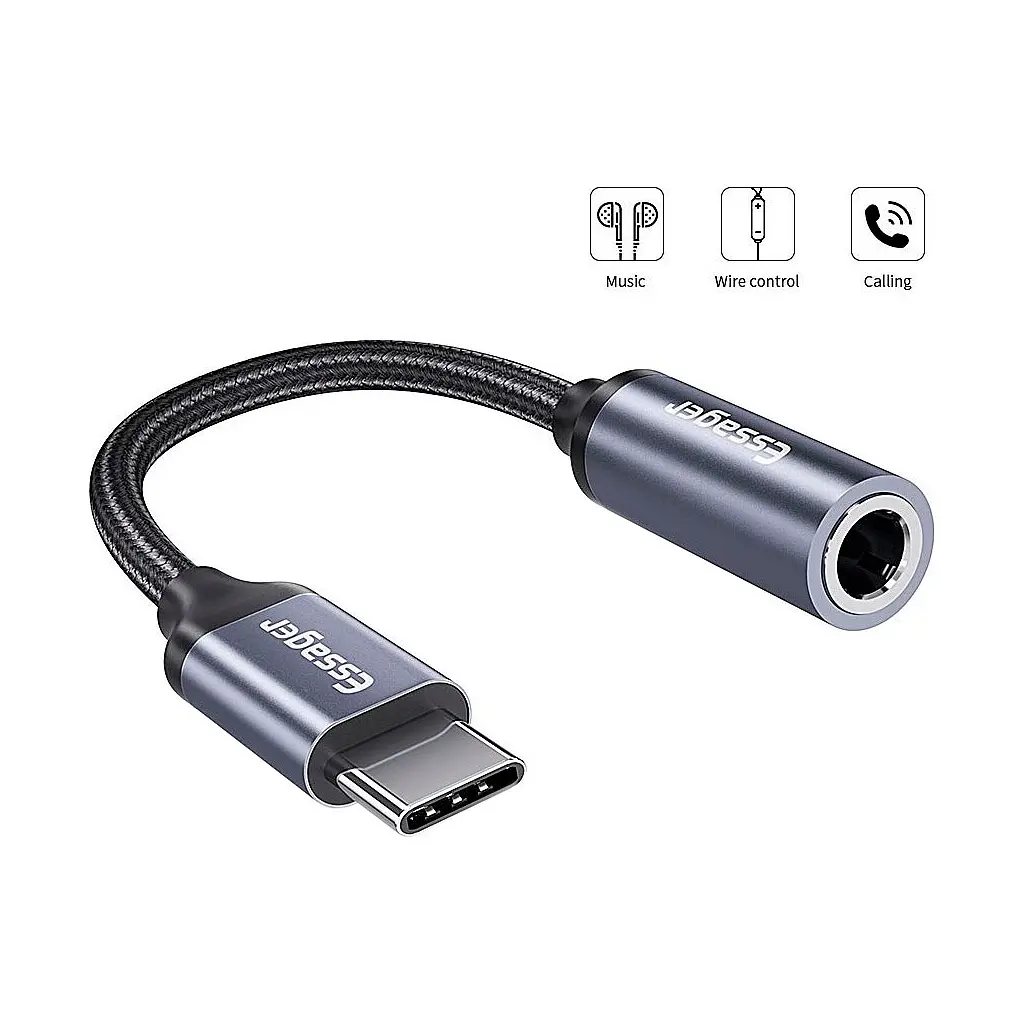 Перехідник USB-C M to 3.5mm F 0.12m gray Essager (EZJE01-0G) - фото 2