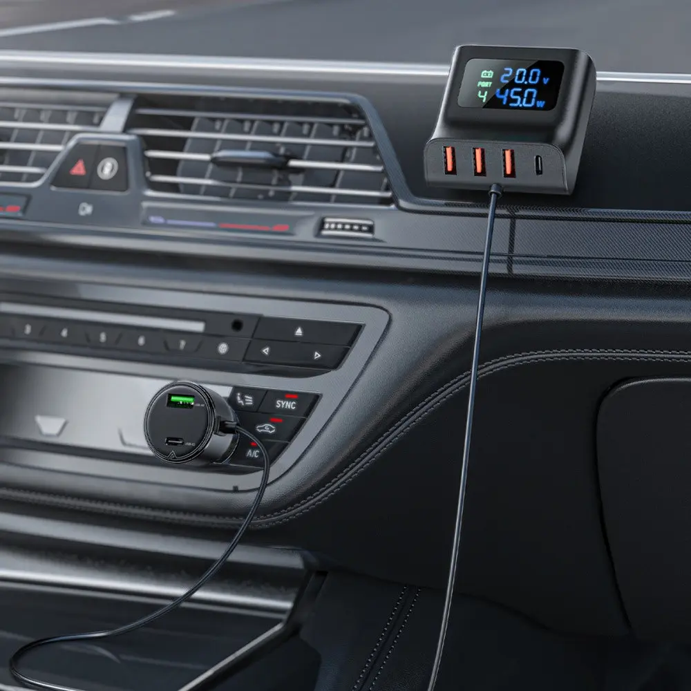 Автомобільний зарядний пристрій Acefast B11 3 USB/Type-C QC PD 138W з дисплеєм чорний - фото 2