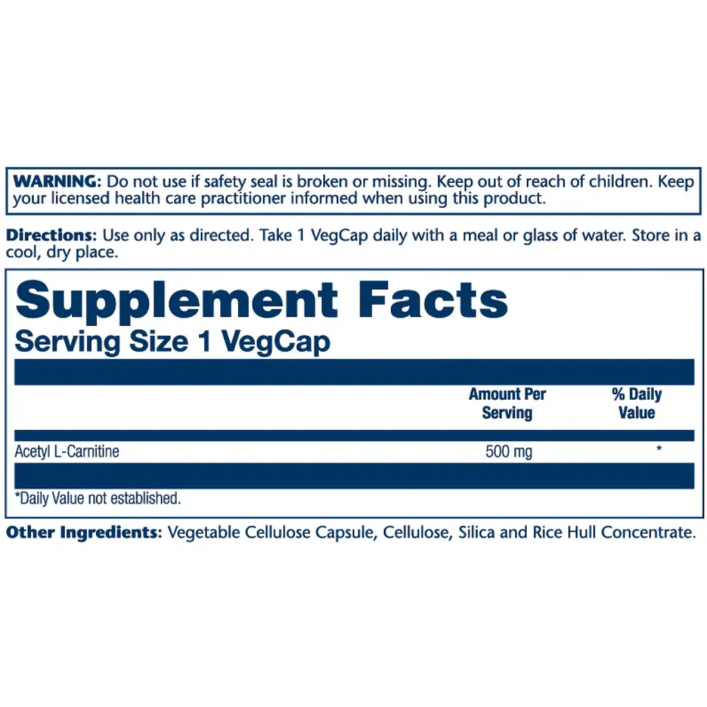 Ацетил L-карнітин Solaray Acetyl L-Carnitine 500 мг 30 капсул - фото 2