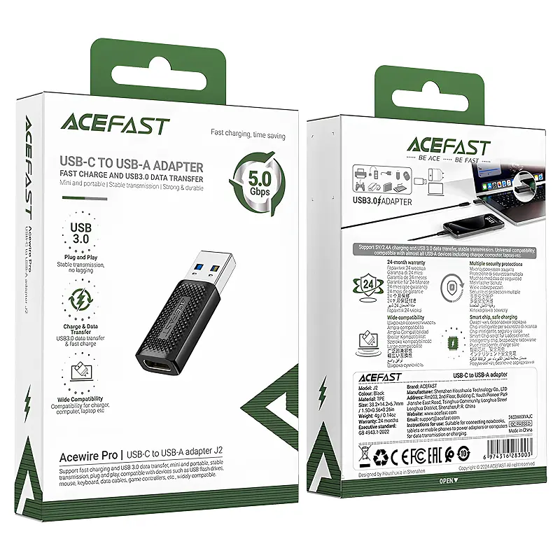 Перехідник Acefast J2 USB Male to Type-C Female USB3.0 Black - фото 5