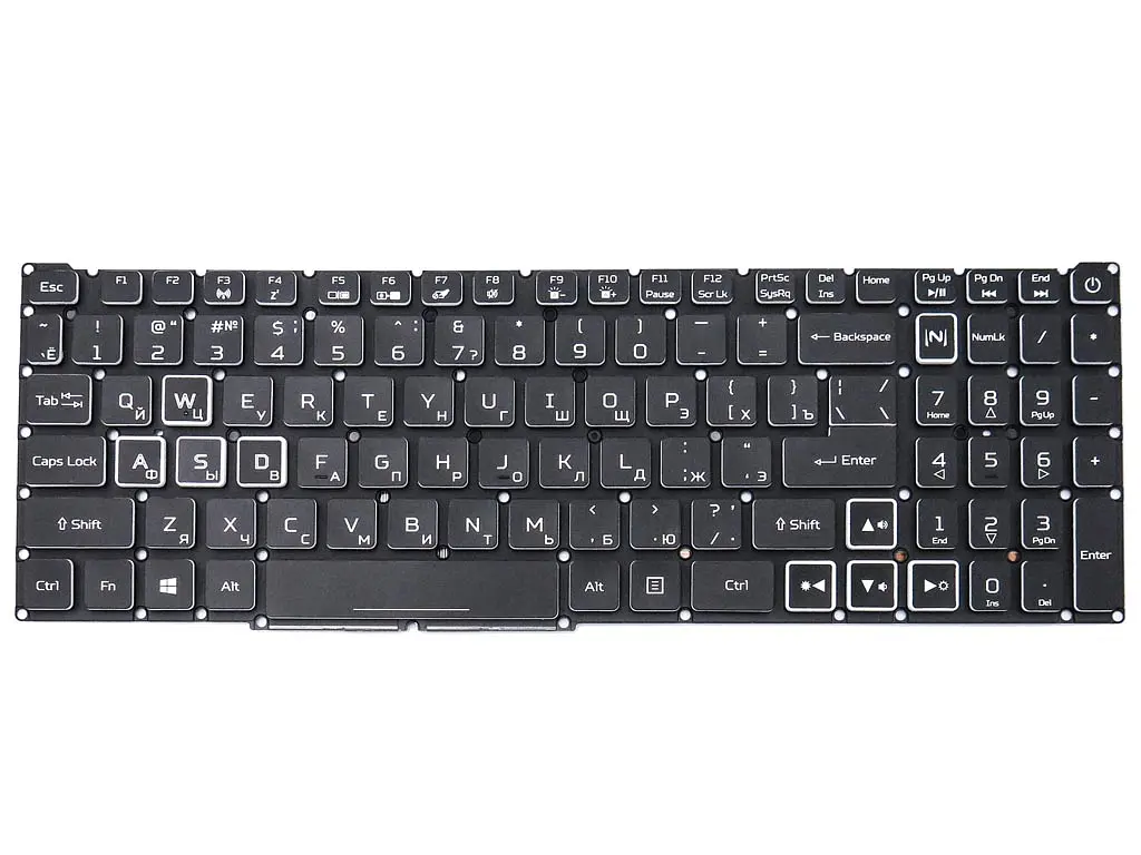 Клавіатура для ACER Nitro 5 AN515-43, AN515-54, AN515-55, AN517-51, AN517-52 (RU Black без рамки з RGB підсвіткою). Оригінал - фото 3