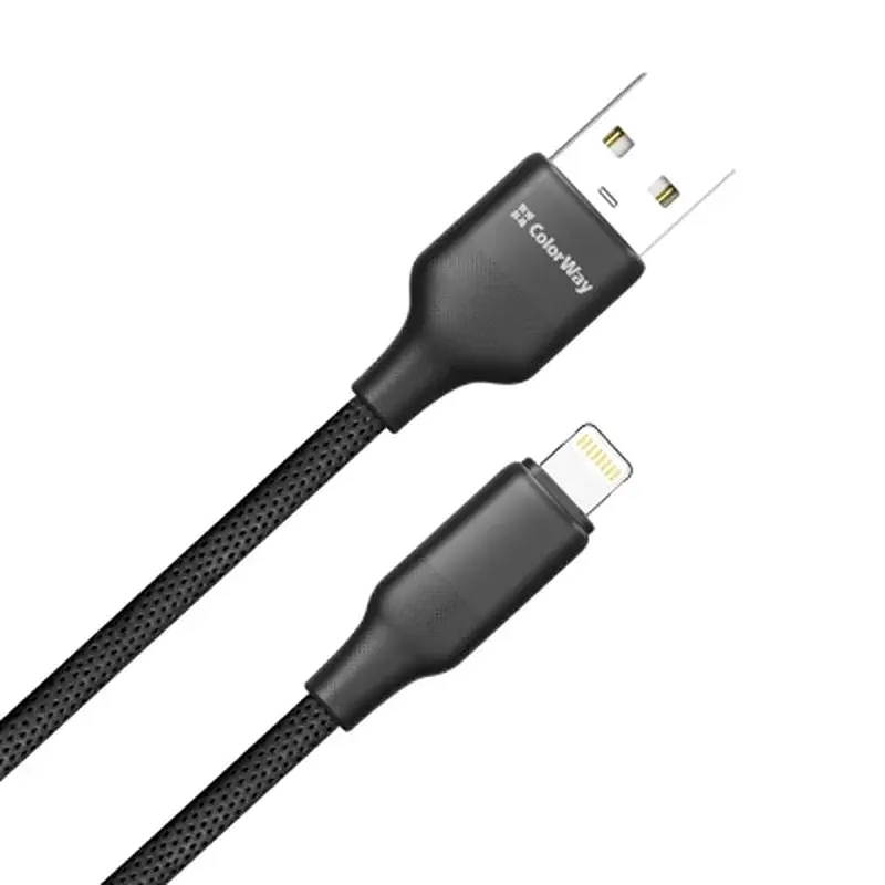 Дата кабель USB 2.0 AM to Lightning 1.0m 3A TPE embossed black ColorWay (CW-CBUL101-BK) - фото 2