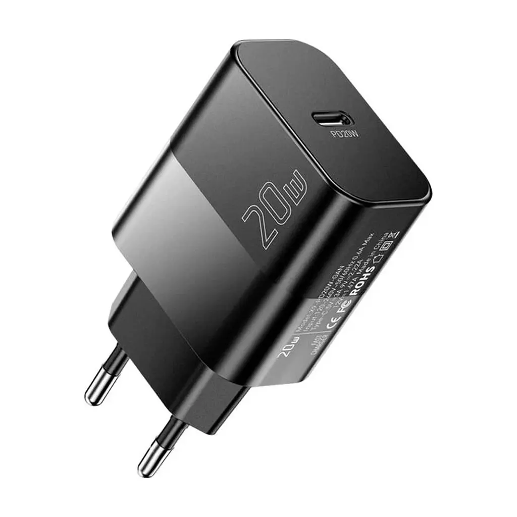 Зарядное устройство Essager USB-C PD20W + cable USB-C to USB-C 60W black (E20JSB1-SYTT1-T) - фото 2
